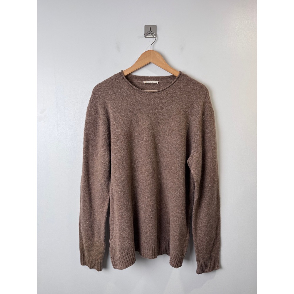 Marine Layer Men Brown Crewneck 100% Merino Wool Sweater Large
